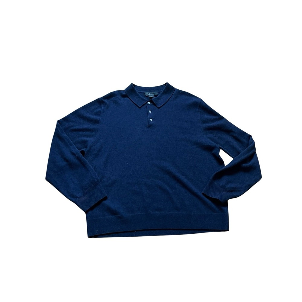 Bloomingdales 100%‎ Cashmere Three Button Polo Sweater Navy Blue, Size 2XL
